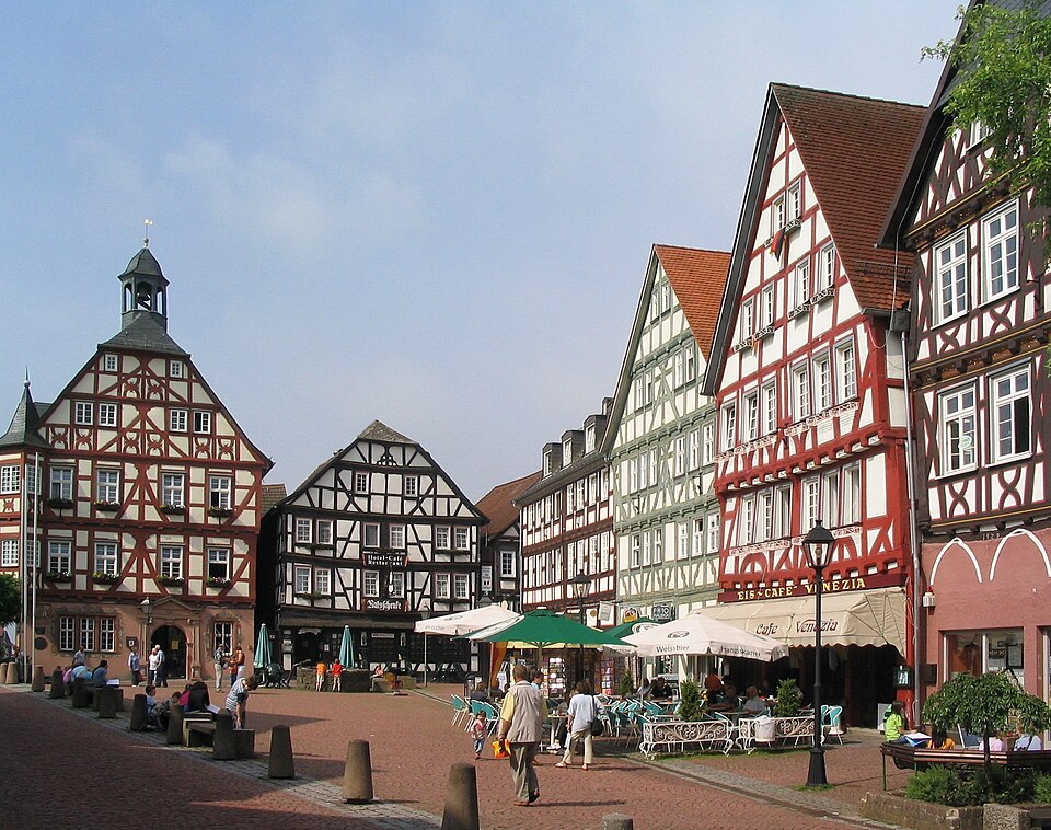 Grünberg markplein, Hesse, Duitsland